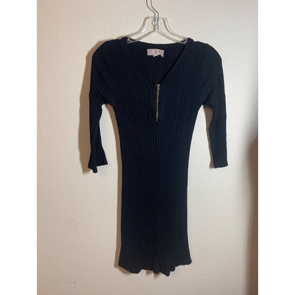 Pink Rose Petite Tight Knit Sweater Bodycon Dress Women's Size Small Black AD8